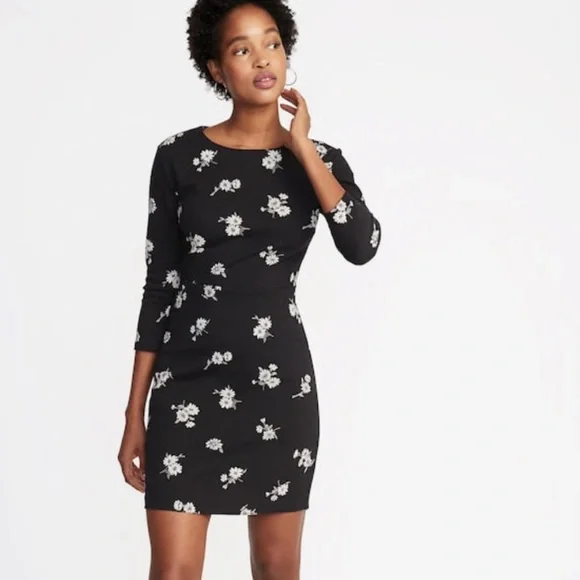 Old Navy | Dresses | Womens Old Navy Black 34 Sleeve Floral Dress Size S |  Poshmark
